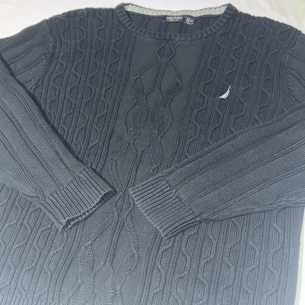 Nautica Sweater Mens XXL Chunky Ribbed Cable Knit 3D Heavy Pullover Preppy Black